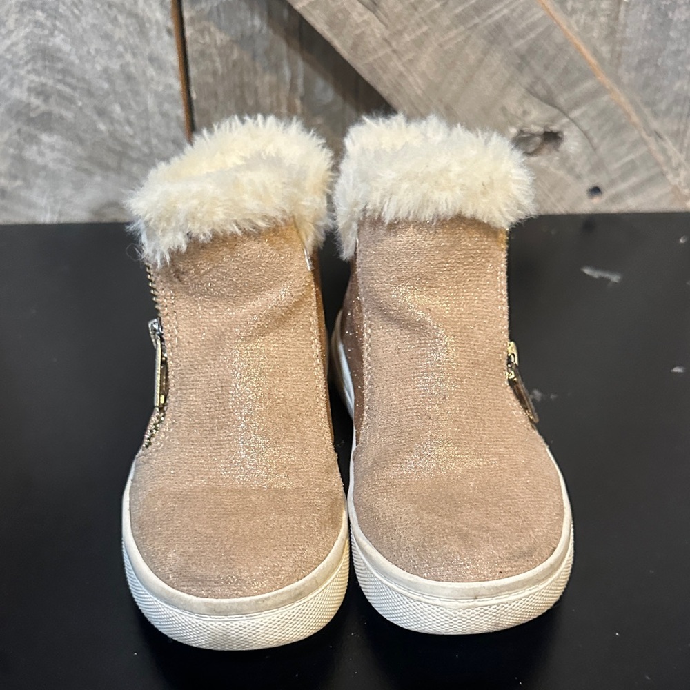 cupcakes & cashmere Pink-Tan Faux Fur Trim Kids Boots